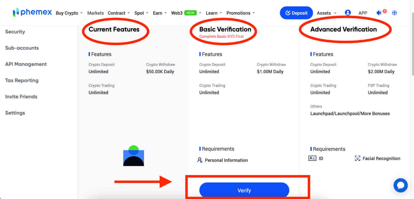 How to Verify Account on Phemex